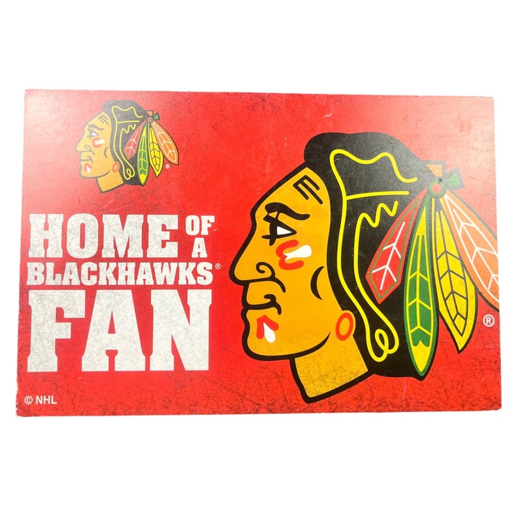 Chicago Blackhawks NHL Home of a Fan Wood Wall Plaque 14x9 Evergreen Mounted